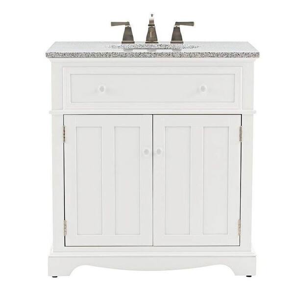 Home Decorators Collection Fremont 32 in. W x 22 in. D Bath Vanity in White with Granite Vanity Top in Grey