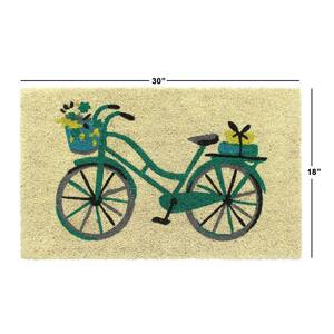Off-White 18 in. x 30 in. Floral Basket Bike Coir Doormat