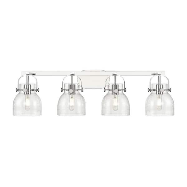 Innovations Pilaster II Bell 36.5 in. 4-Light Polished Chrome Vanity Light with Glass Shade