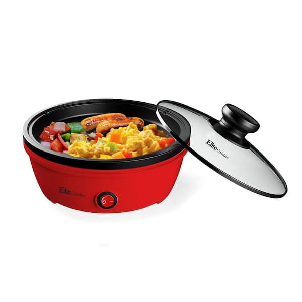Elite Cuisine 8.5 Red Round Personal Skillet with Glass Lid Egl-6101