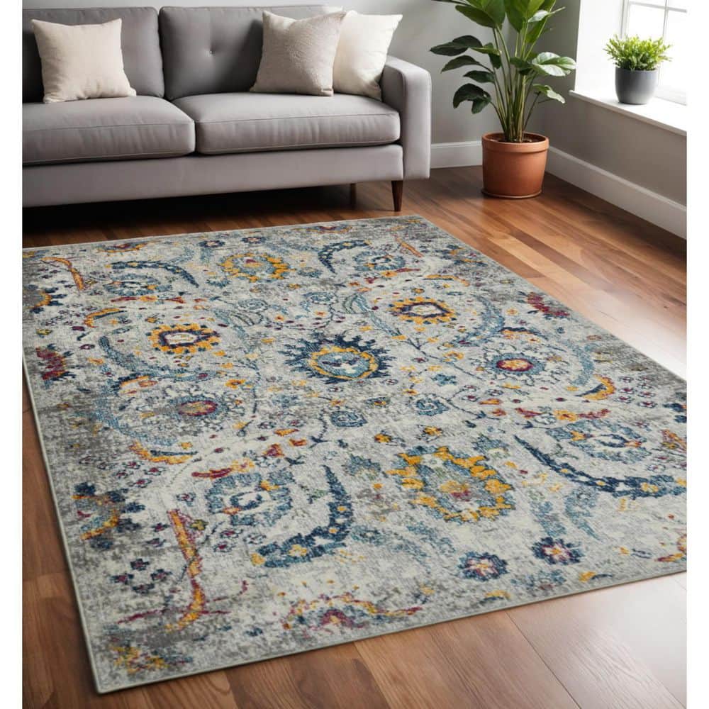 5' X 7' Gray Blue And Orange Area Rug price history on PriceWatchPro