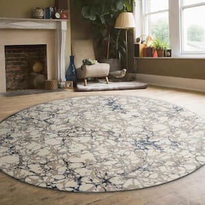 Blue 8 ft. Round Livigno 1240 Transitional Marbled Area Rug