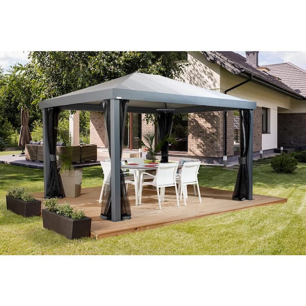 Monteserra 10 ft. x 12 ft. Grey Rustproof Aluminum Framed Soft Top Gazebo