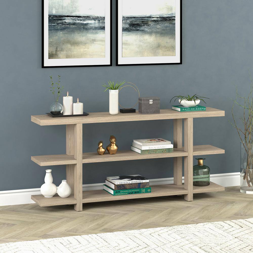 Acosta 64" Antiqued Gray Oak Console Table with Storage