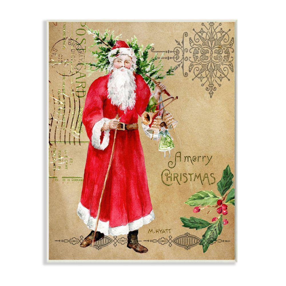 Stupell Industries Vintage Santa Christmas Postal Design By Melissa Hyatt LLC Unframed Print Abstract Wall Art 10 in. x 15 in., Tan -  ac-402_wd_10x15