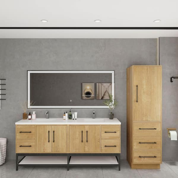 Victoria 71 in. W x 20 in. D x 35 in. H Double Sink Freestanding Frame Bath Vanity in Oak with White Acrylic Top