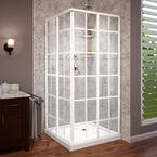 French Corner 36 in. D x 36 in. W x 74-3/4 in. H Framed Sliding Shower Enclosure with Corner Drain White Base