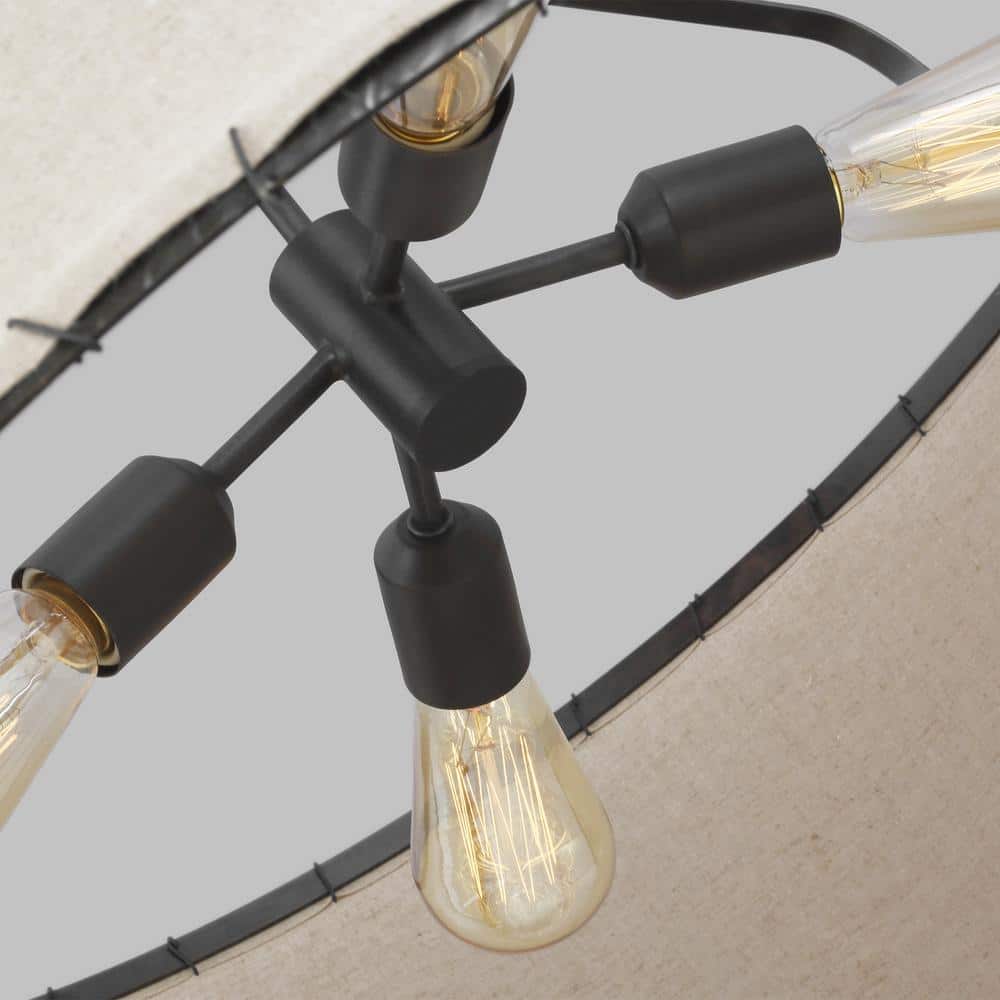 Ellen DeGeneres Aged Iron 34" Drum Pendant with Linen Shade