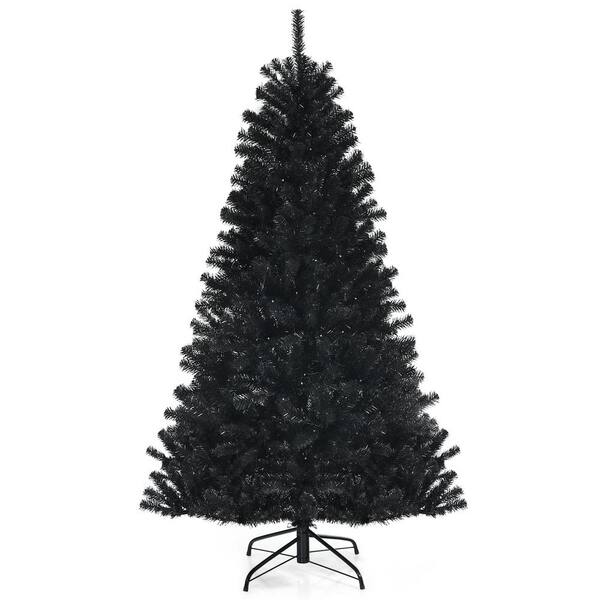 Costway 6 ft. Pre-lit Black Artificial Christmas Tree Hinged Halloween ...