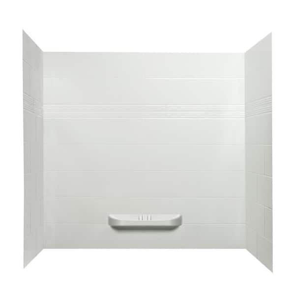A&E Catalina 36 in. x 60 in. x 58 in. 3-Piece Acrylic Glue-Up Alcove Tub and Shower Wall Kit with Integrated Shelf in White