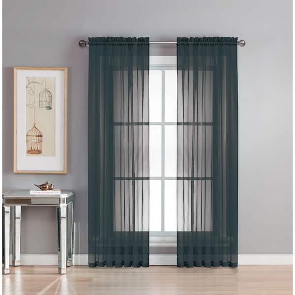 Window Elements Black Extra Wide Rod Pocket Sheer Curtain - 56 in. W x 84 in. L (Set of 2)