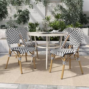Elgine Black and Natural Tone Aluminum Outdoor Dining Chair (Set of 4)