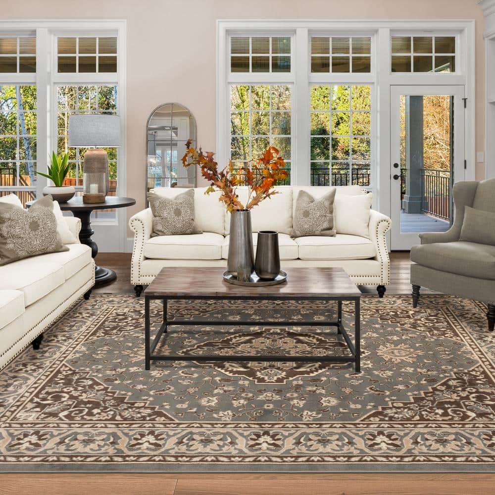 Gray Floral Medallion Synthetic Indoor Area Rug, 3'x5'