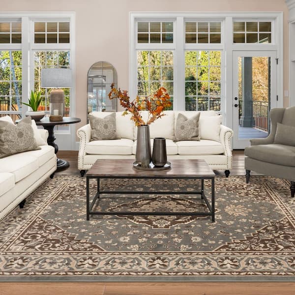 Glendale Gray 3 ft. x 5 ft. Floral Medallion Polypropylene Area Rug