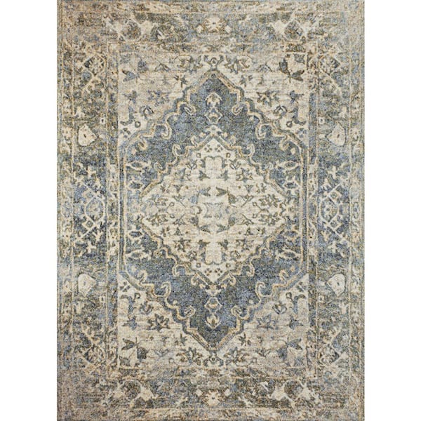 Pavel Blue/Cream 3 ft. x 5 ft. Distressed Medallion Low-Pile Machine-Washable Area Rug