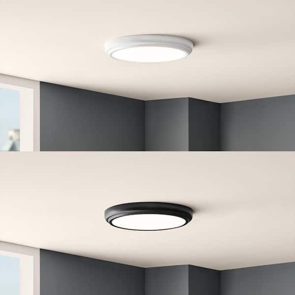 13 in. White Round LED Flush Mount with Night Light and Interchangeable Black Trim 1500 Lumens Adjustable CCT (8-Pack)