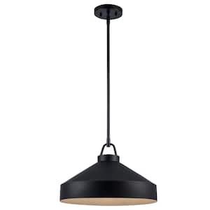 Lowen 15.75 in. 1-Light Black Pendant Light Fixture with Black Metal Dome Shade
