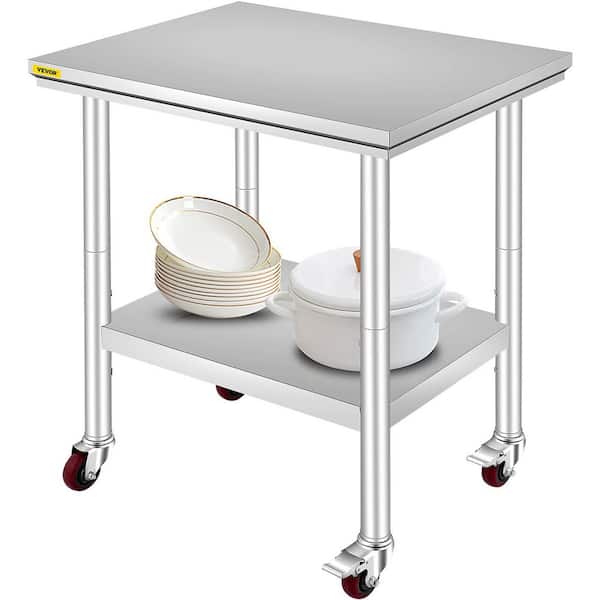 Commercial Prep Table 29.9 x 23.6 in. Stainless Steel Table with Casters Kitchen Utility Table for Restaurant,Silver