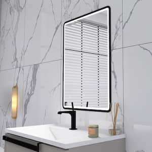 26.38 in. W x 3.94 in. H Rectangular LED Lighted Wall-Mount Bathroom Makeup Mirror in Black Finish