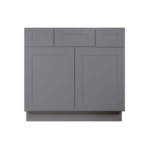2-Drawer 36 in. W x 21 in. D x 34.5 in. H Ready to Assemble Bath Vanity Cabinet without Top in Shaker Grey