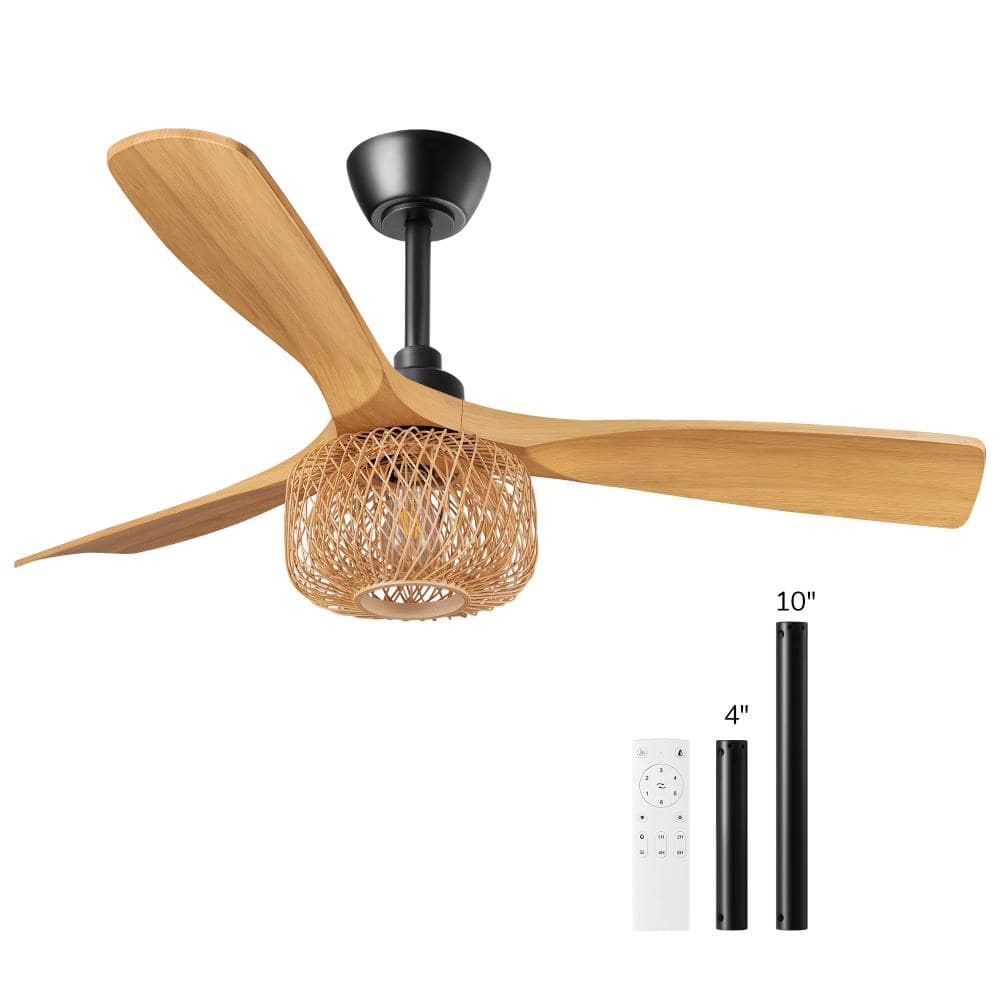 EDISHINE 52'' Boho Ceiling Fan With Light Kit And Bamboo Caged