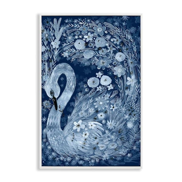 Swirling Florals Swan by Kay Widdowson White Framed Animal Giclee Art Print 30 in. x 20 in.