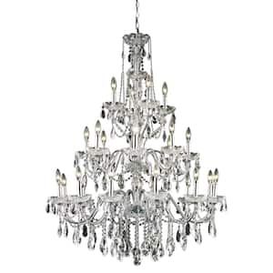 Timeless Home 36 in. L x 36 in. W x 49 in. H 24-Light Chrome Transitional Chandelier with Clear Crystal