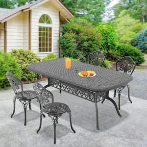 Black 5-Piece of Cast Aluminum Outdoor Patio Dining Set with 72.44 in. x 35.43 in. Rectangular Table and Armless Chairs