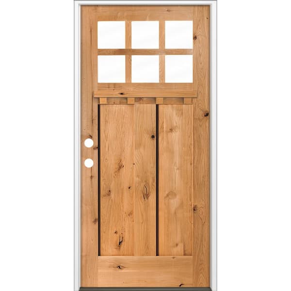 32 in. x 80 in. Knotty Alder Right-Hand/Inswing 6 Lite Beveled Clear Glass Cedar Stain Wood Prehung Front Door with DS