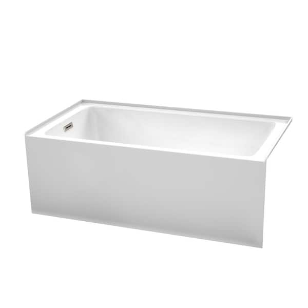 Wyndham Collection Grayley 60 in. L x 32 in. W Acrylic Left Hand Drain Rectangular Alcove Bathtub in White with Brushed Nickel Trim