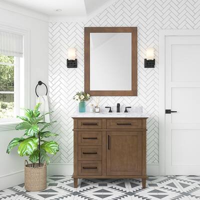 Sonoma 36 in. W x 22 in. D x 34 in. H Bath Vanity in Almond Latte with White Carrara Marble Top
