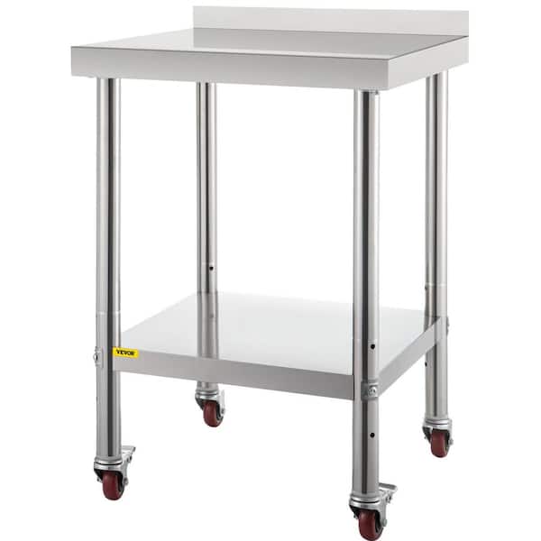 VEVOR Stainless Steel Prep Table 24 x 24 x 35 in. Heavy Duty Metal Worktable with Adjustable Undershelf Kitchen Utility Tables