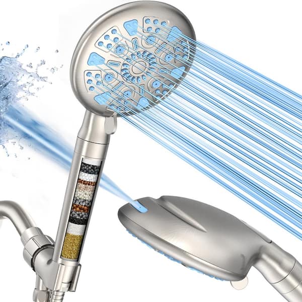 Heemli High Pressure 4.92 in. 9-Spray Patterns Wall Mount Handheld Shower Head w/Bult-in Power Wash 1.8 GPM in Brushed Nickel