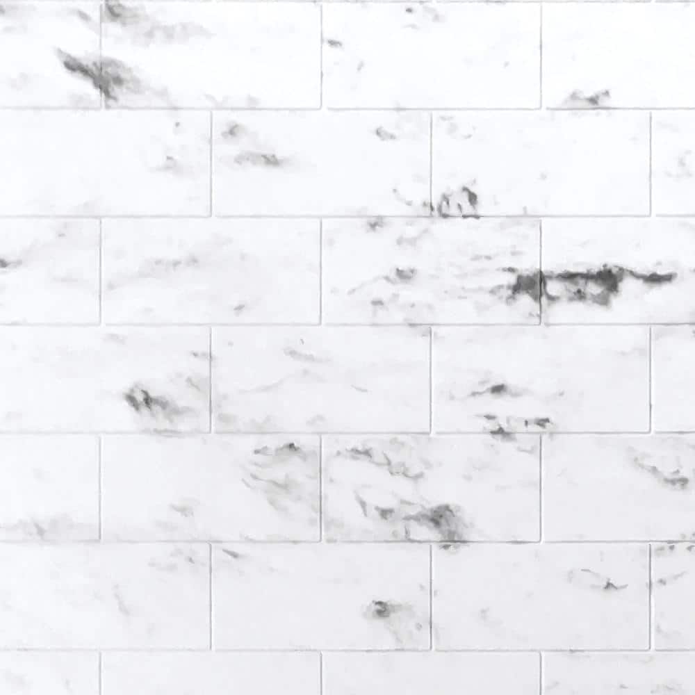 White Venito Subway Tile Adhesive Shower Wall Kit, 36" x 60" x 96"