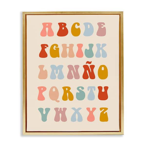 Stupell Industries Retro ABC Spanish Alphabet by Lil' Rue Gold Floater Frame Typography Graphic Art Print 21 in. x 17 in.