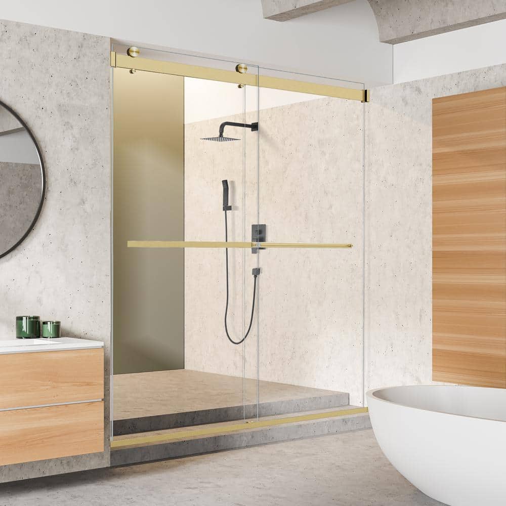 60" Gold Frameless Bypass Shower Door with Clear Glass