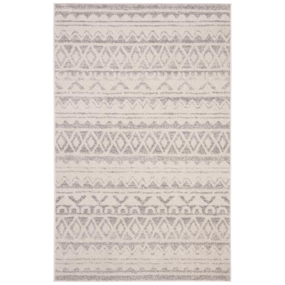 Ivory and Gray Rectangular Synthetic Area Rug