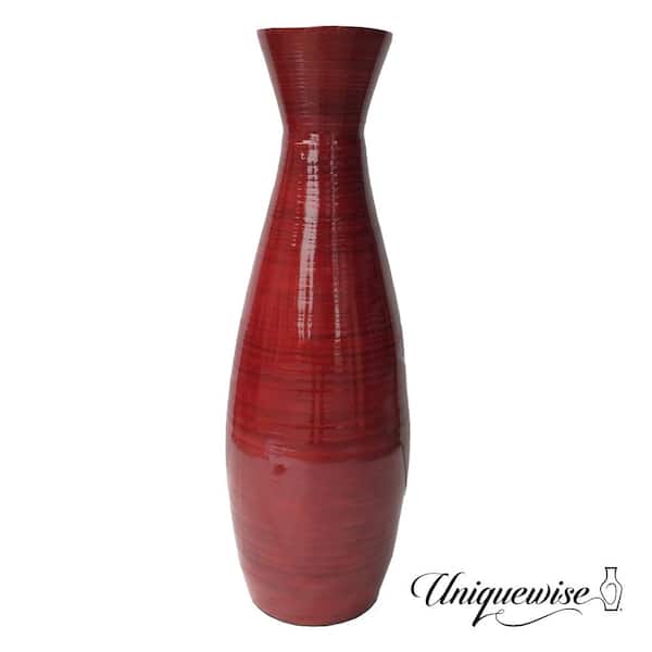 Decorative 24-inch-Tall Red Bamboo Floor Vase for Modern Home, Office, Living Room, Bedroom, and Entryway Interior Decor