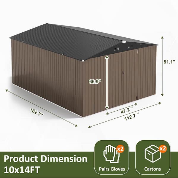 VIWAT 10 ft. W x 14 ft. D Outdoor Metal Shed Storage with Updated