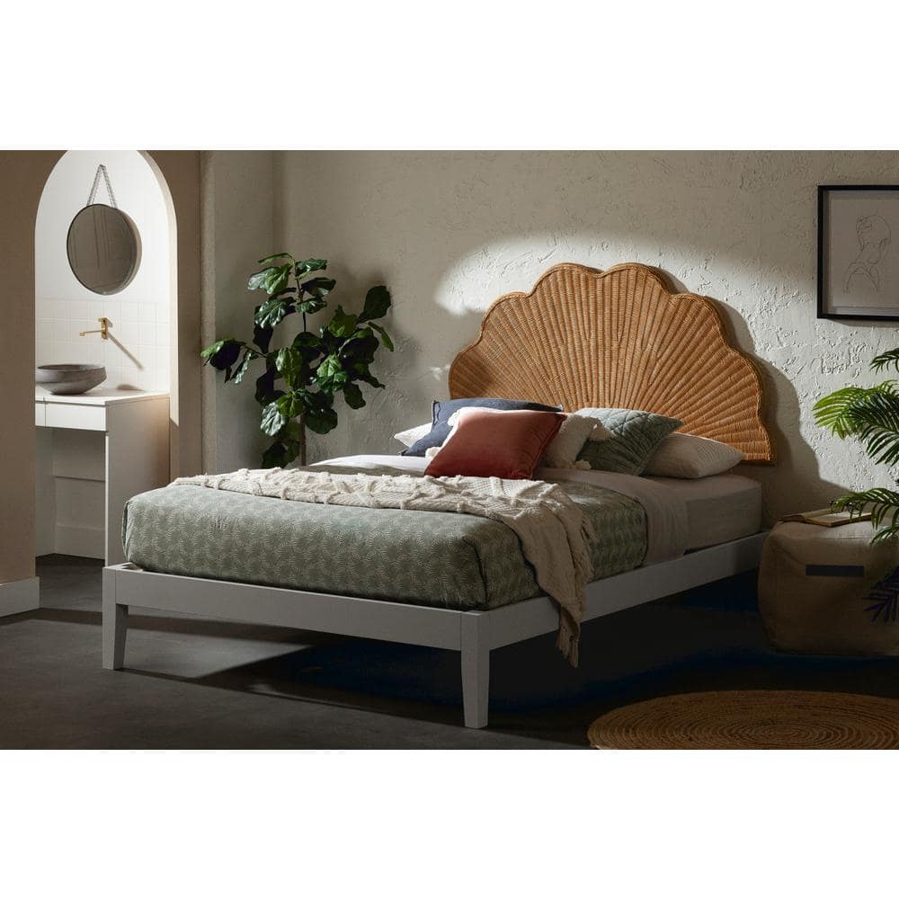Natural Wicker Queen Wall-Mounted Seashell Headboard
