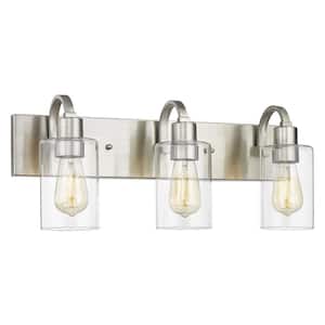 21.9 in. 3-Light Brushed Nickel Vanity Light with Clear Glass Shade Bathroom Light Fixture