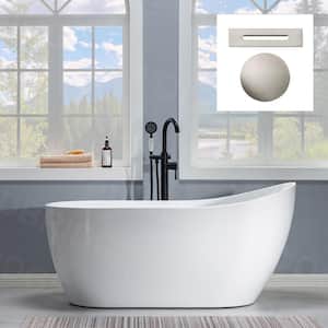 59 in. Acrylic FlatBottom Single Slipper Bathtub with Brushed Nickel Overflow and Drain Included in White
