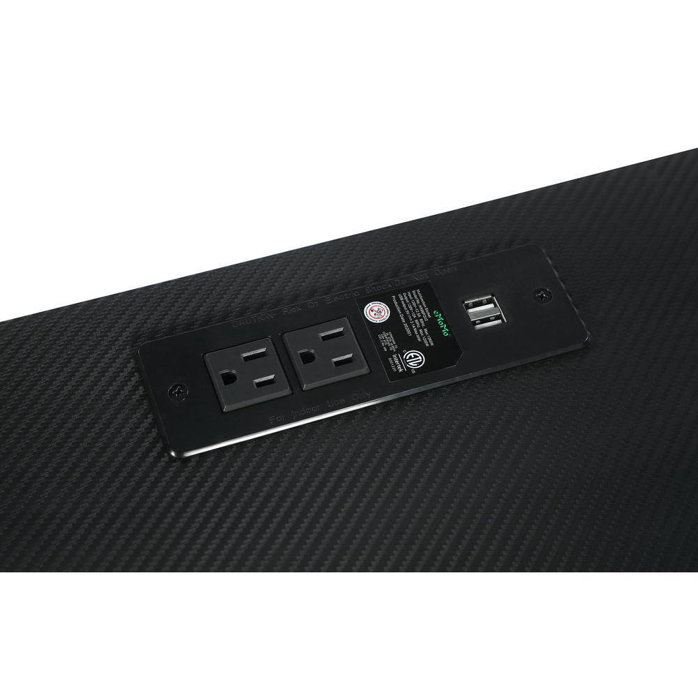 Black Wood Desk with Hutch, USB Ports, and Power Outlet