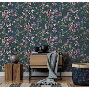 Flora Collection Green Summer Floral Bouquet Matte Finish Non-Pasted Vinyl on Non-Woven Wallpaper Sample