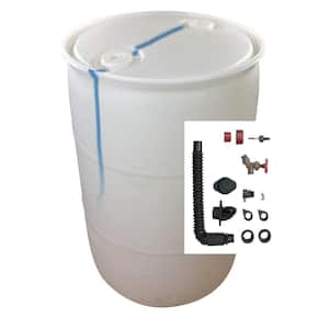 DIY Rain Barrel Bundle with Diverter System 55 gallon Blemished Natural White Plastic Drum