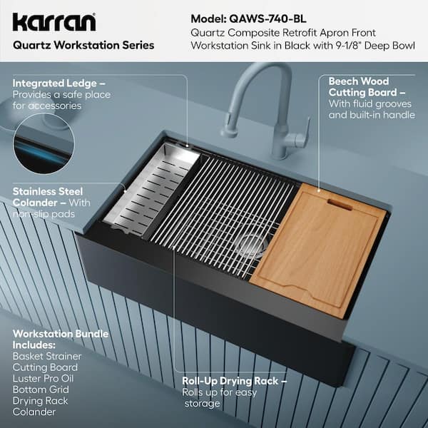 Karran QAWS- 740 Quartz 34 in. Single Bowl Farmhouse Apron Front