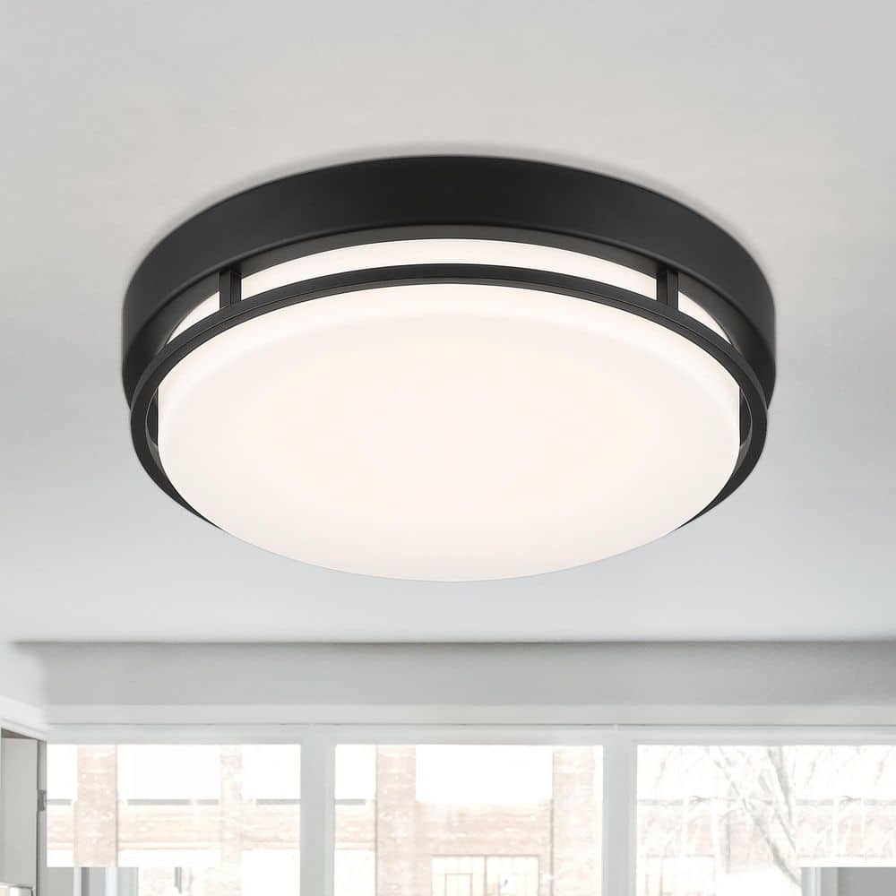 Noble 14 in. Contemporary Matte Black Selectable CCT Integrated LED Flush Mount for Kitchens price history on PriceWatchPro