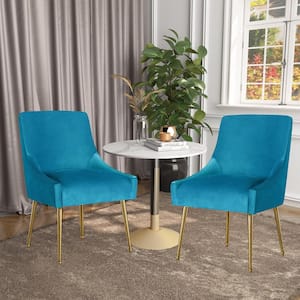 Light Blue Velvet Dining Chair with Pulling Handle and Adjustable Foot Nails(Set of 2)