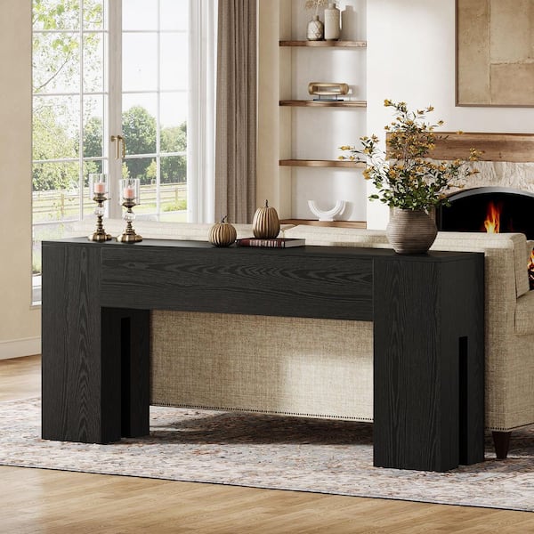 Turrella 71 in. Black Rectangle Wood Console Table with Thick Legs, Farmhouse Entryway Table Long Sofa Table