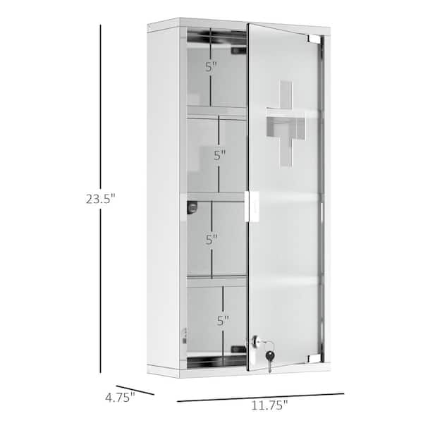 HOMCOM 11.75 in. W x 23.5 in. H Medium Rectangular Silver Stainless Steel Surface Mount Medicine Cabinet Without Mirror